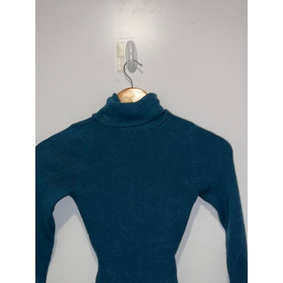 Abercrombie & Fitch Teal Ribbed Turtleneck Snap Crotch Women's Bodysuit Size XS - Picture 2 of 9